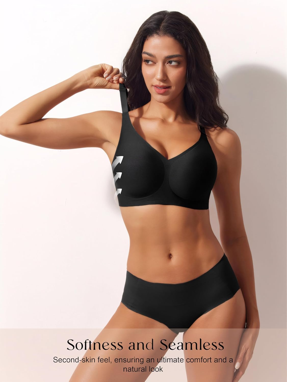 Wireless Bras for Women No Underwire Seamless Push Up Bra Soft V Neck Full Coverage Everyday Bra with Extender