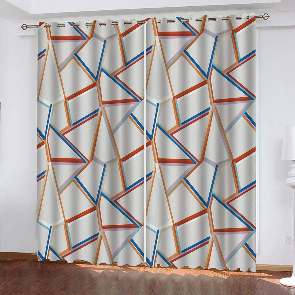 Maynuo Girls Curtains For Bedroom 3D Geometric Triangle Eyelet Top Curtain For 62X78inch Kids Window Treatments For Home Decoration Thermal