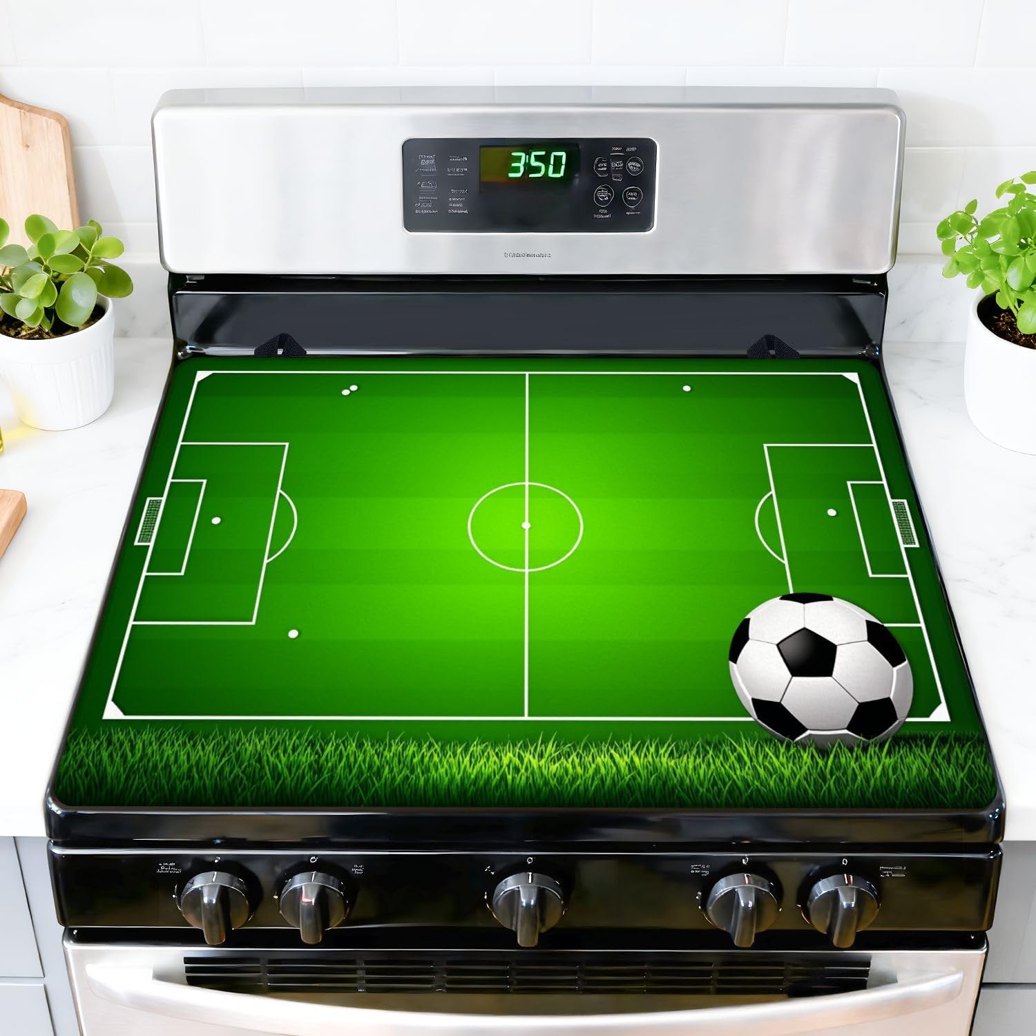 Stove Top Covers for Electric Stove Soccer Field Ball Green Grass Glass Cooktop Burner Covers Heat Resistant Protector Kitchen Decor Keep Stove Clean 28''x20''