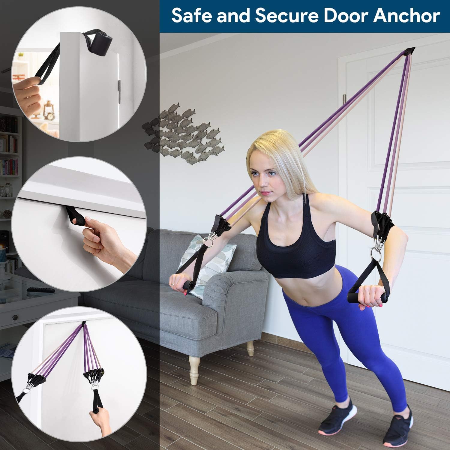 AMBOR Exercise Resistance Bands Set with Handles, Door Anchor, Ankle Straps, Carrying Bag for Home Workouts Fitness Training