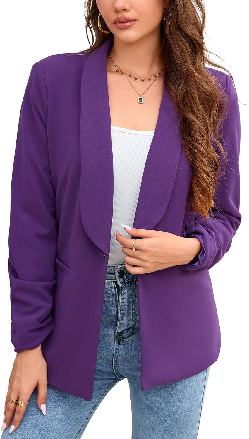 Yesfashion Women Long Sleeve Blazer Open Front Cardigan Jacket Work Office Blazer