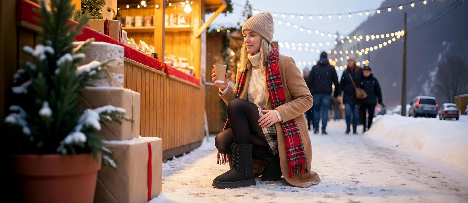 Uoidru Women's Snow Boots Mid-calf Boot Lace-up Winter Boots for Women Fur Lined Boot Womens Suede Platform Snow Boots - Image 3