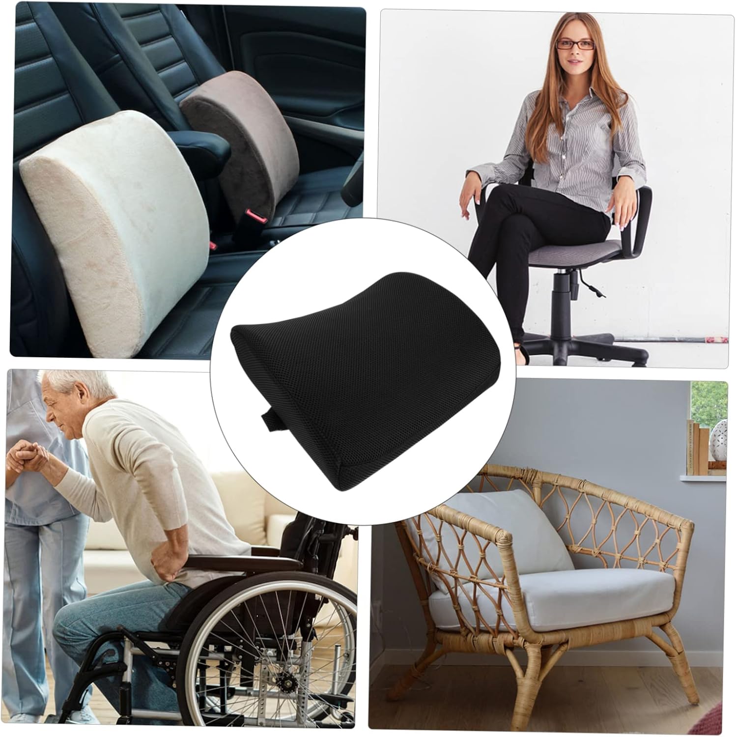 KICHOUSE Memory Foam Lumbar Support Cushion for Car Office Ergonomic Back Pillow for Pressure Relief Comfortable Waist Support Removable Cover Black