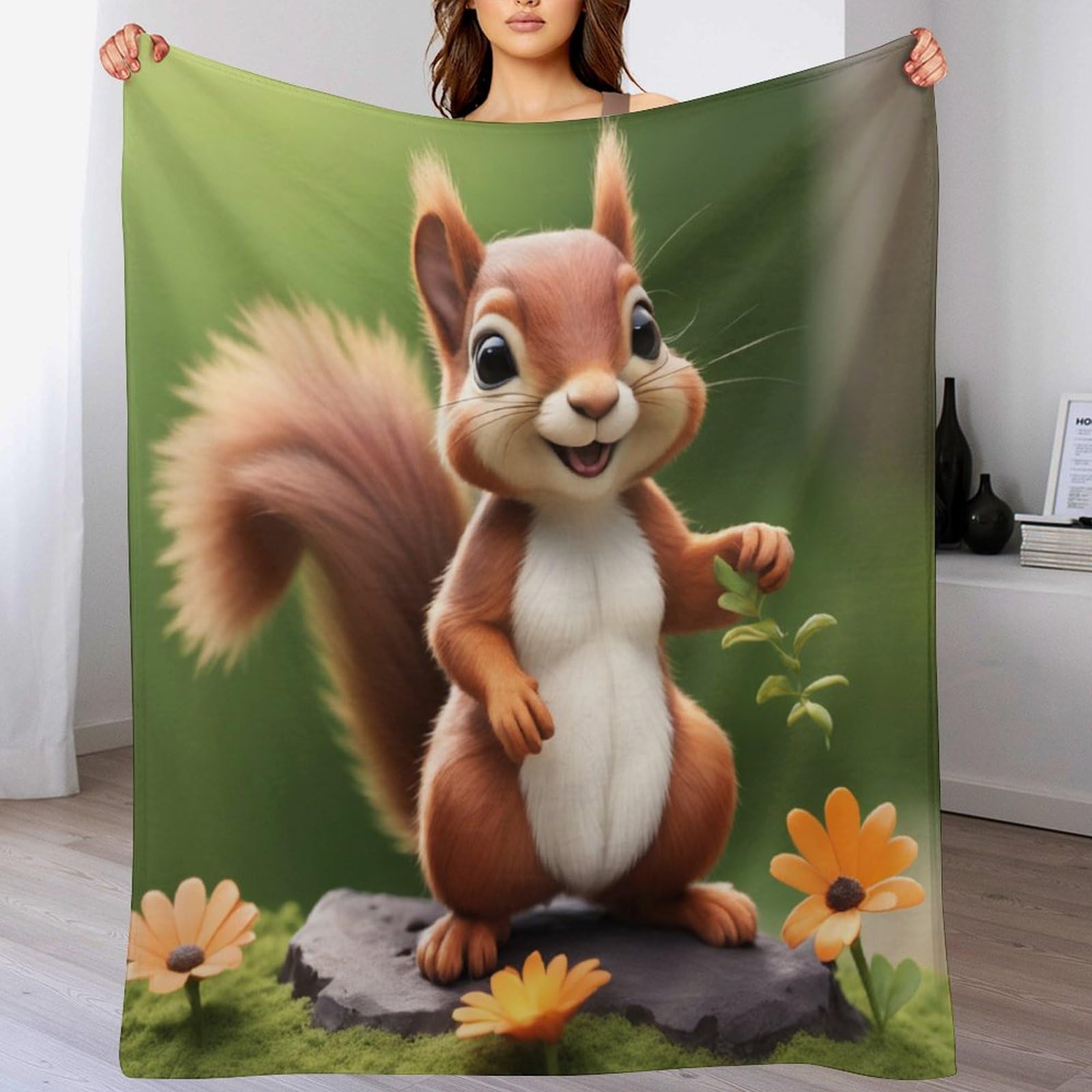 Couverture écureuil contre le froid : flannel douce, chaude et entretien facile à la machine