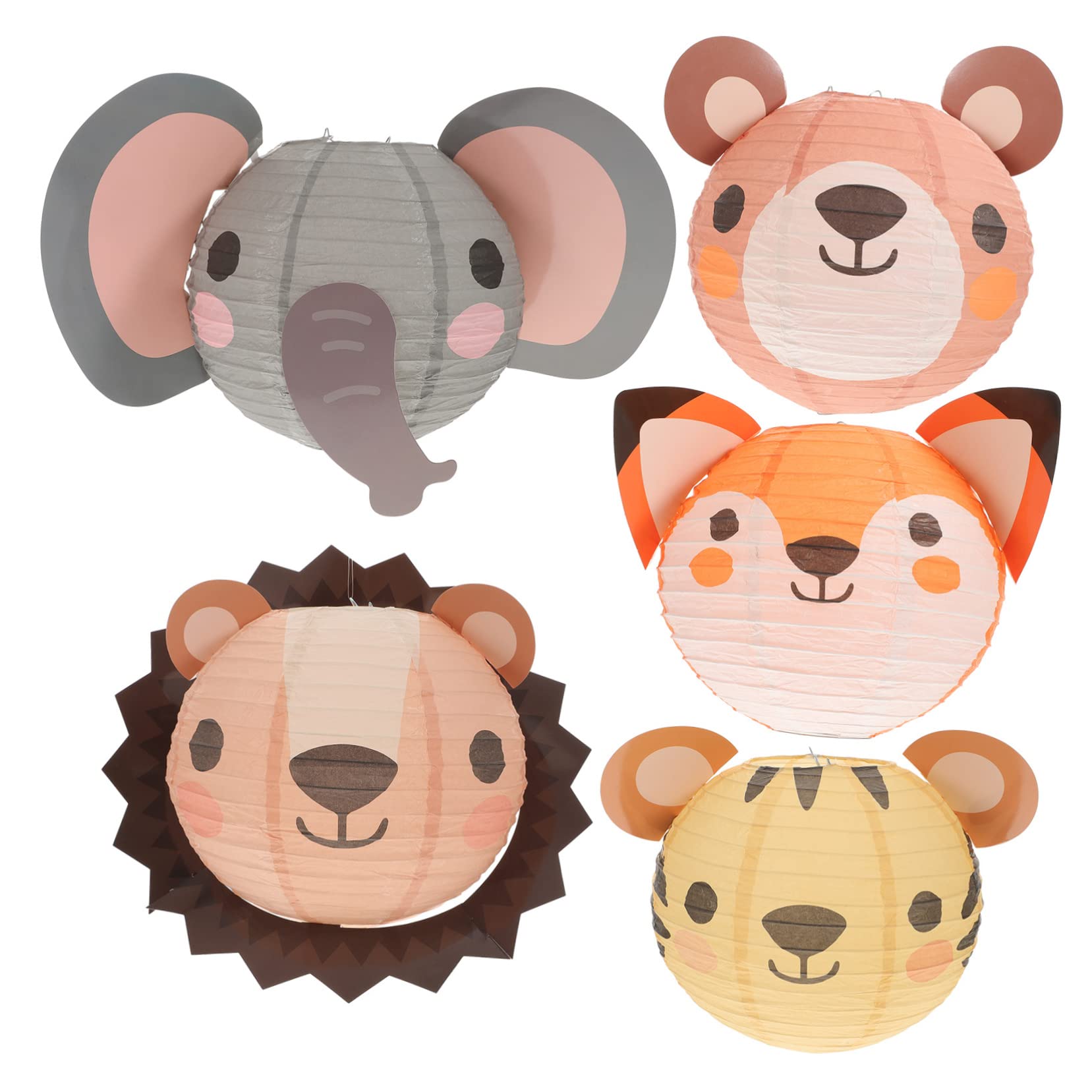 WOONEKY 5pcs Jungle Animal Lanterns Cartoon Paper Decorations for Birthday Parties Festivals Events Sturdy Easy Themed Celebrations