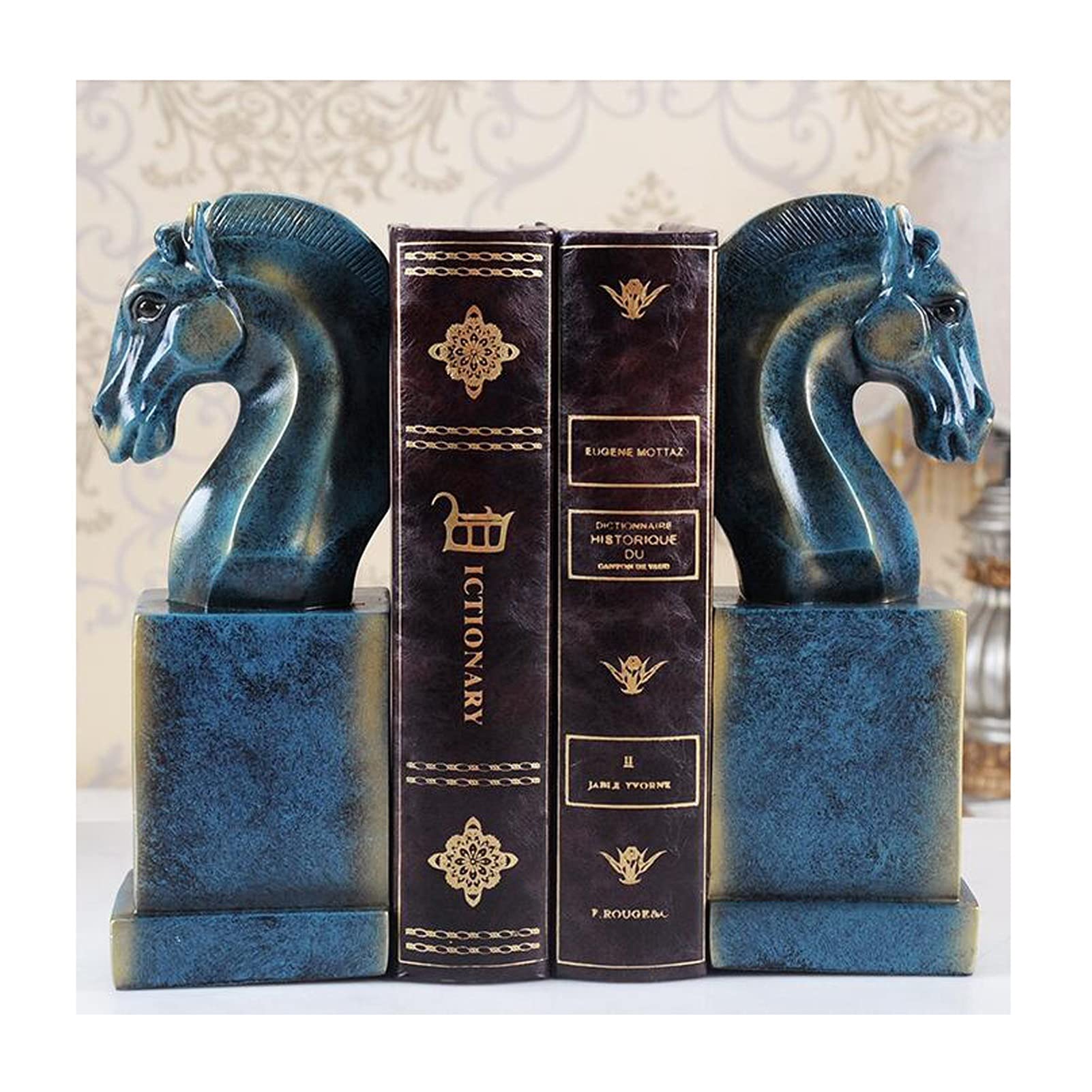 Serre-livres tête de cheval en résine bleue, cadeau idéal pour bureau