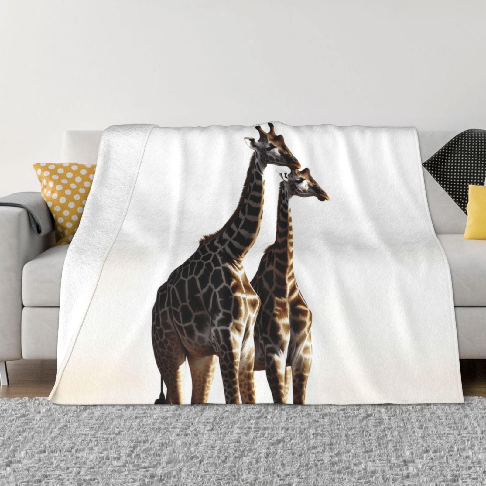 Couverture flanelle haut de gamme motif girafe grand confort de lit