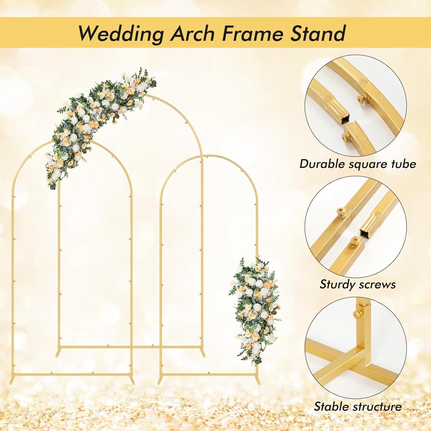 Gawicpy Wedding Arch Backdrop Stand Set Metal Arch Backdrop Stand with Wedding Arch Cover, Wedding Balloon Arch Backdrop Stand for Birthday, Baby Shower, Anniversary (Red, 5.9FT+6.6FT+7.2FT)