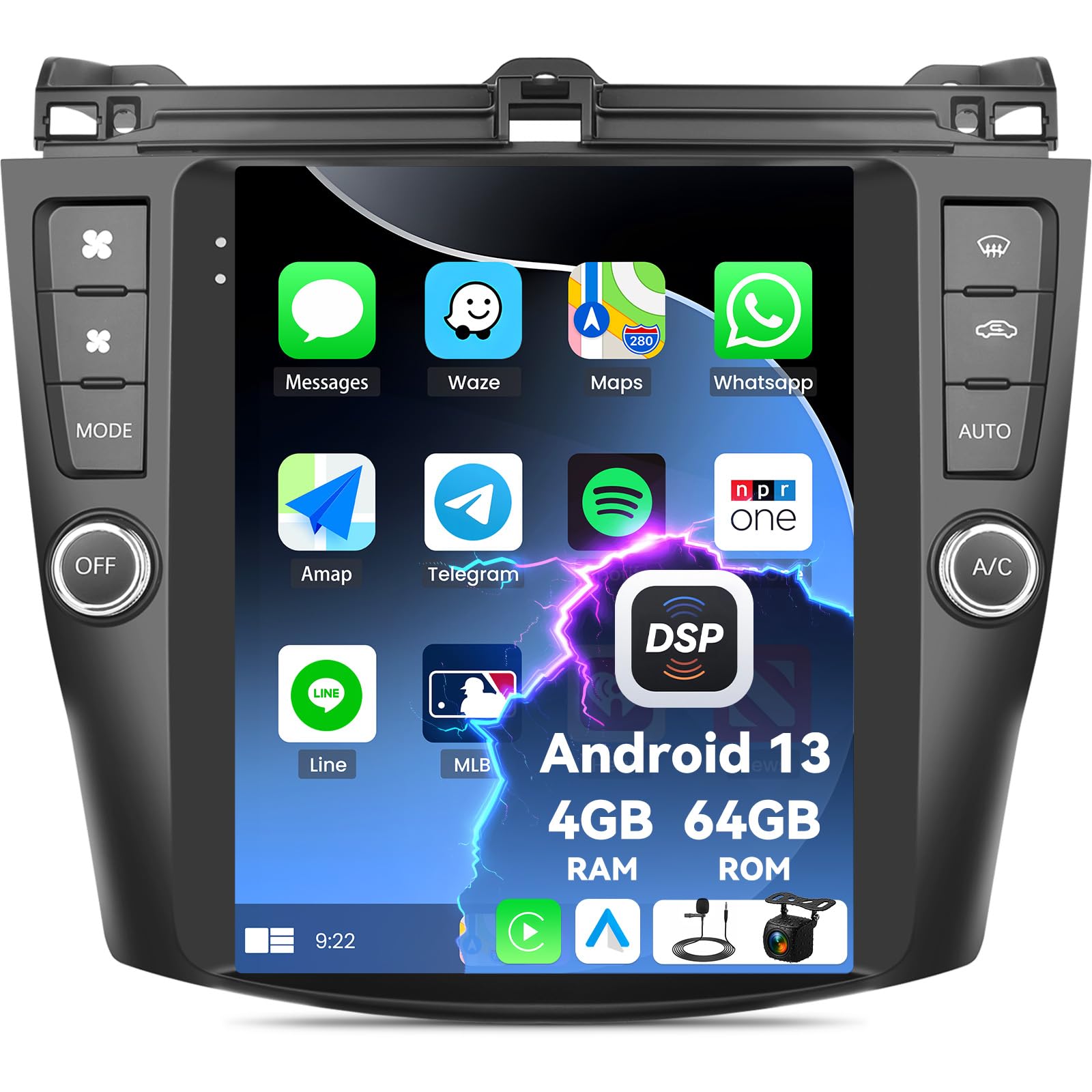 2G+64G Car Radio for Honda Accord 2003-2007 with Wireless Carplay Android Auto,9.7" HD Touch Screen Android 13 Honda Accord Car Stereo with GPS