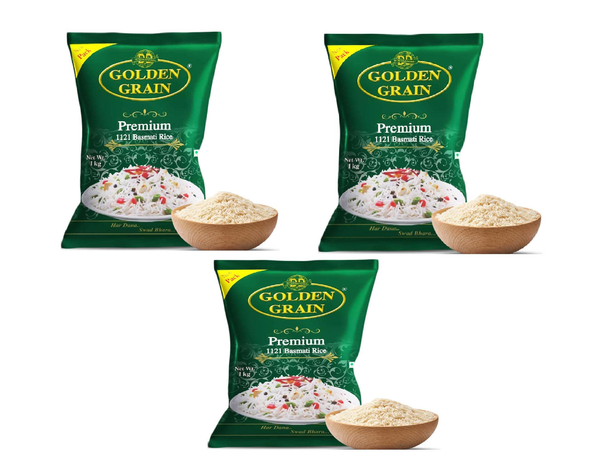 Golden Graden Rice Buy GOLDEN GRAIN Premium Basmati Rice 1Kg+1KG+1KG | Long Grain With ...