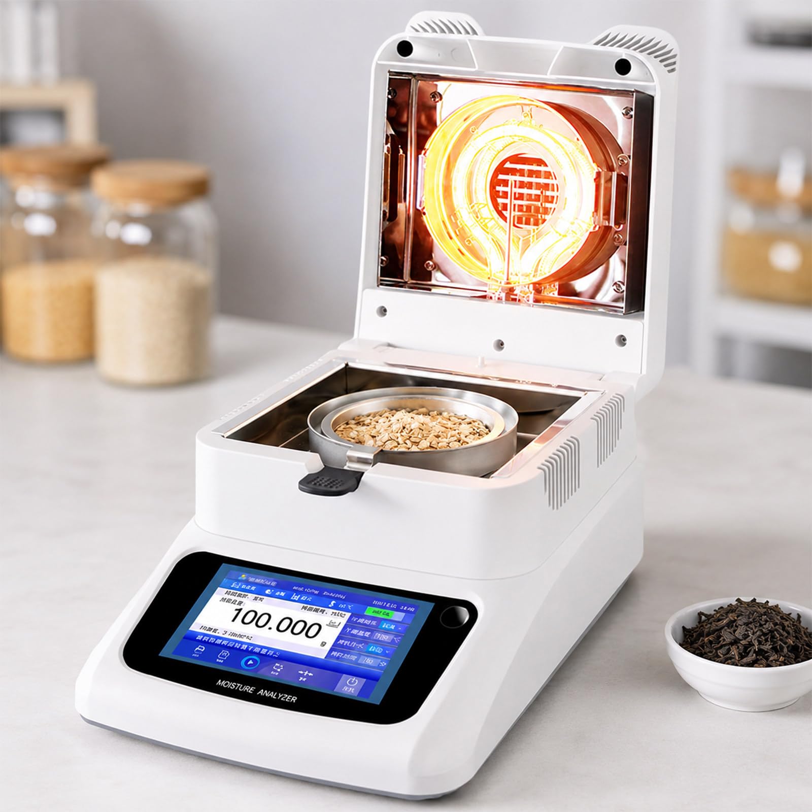 Analizador De Humedad Halógeno De Laboratorio, Balanza Digital De Humedad De 120 g con Lámpara Halógena Anular De 450 W, Control por Panel Táctil, Almacenamiento De 100 Métodos A-1205