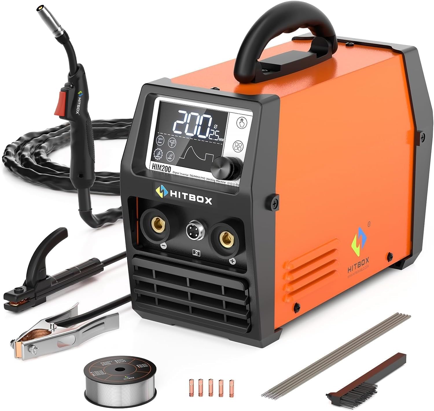 Orange HITBOX HIM200 200A welder with ultra LED display