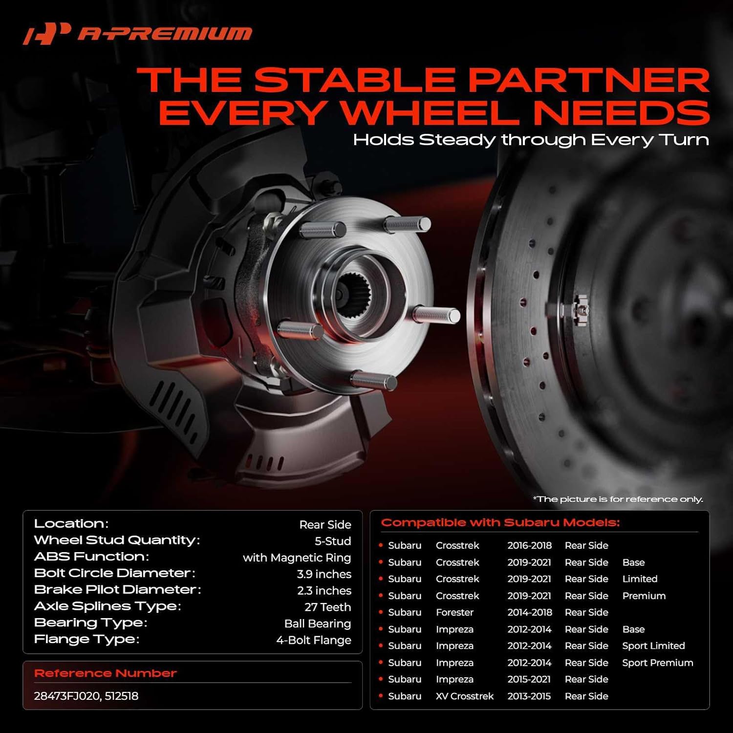 A-Premium 2 x Rear Wheel Bearing and Hub Assembly with 5-Lug Compatible with Subaru Forester 2014-2018, Impreza 2012-2021, Crosstrek 2016-2021, XV Crosstrek 2013-2015 - Image 2