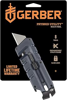 Gerber Gear Prybrid with Pocket Clip, Box Cutter Retractable Blade, Heavy Duty Utility Knife with Pry Bar, Bottle Opener, and Wire Stripper, Multi tool Pocket Knife, EDC Gear, Blue with Clip