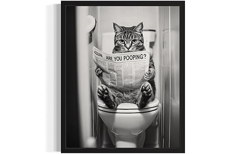 Cat on Toilet Bathroom Wall Art Print Poster, Animal Restroom