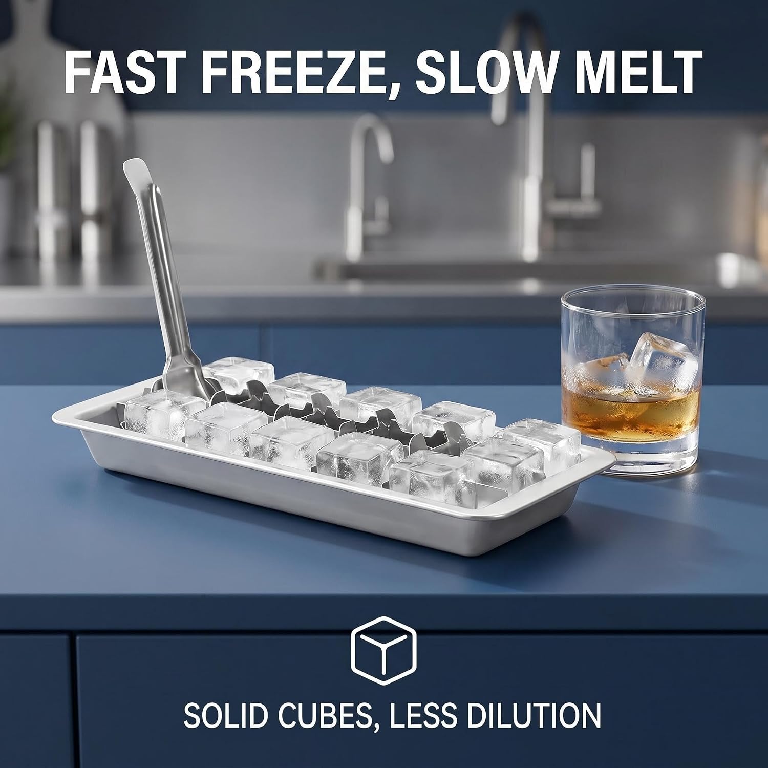 18 Cubes Stainless Steel Ice Cube Tray, Easy Release Lever Design
