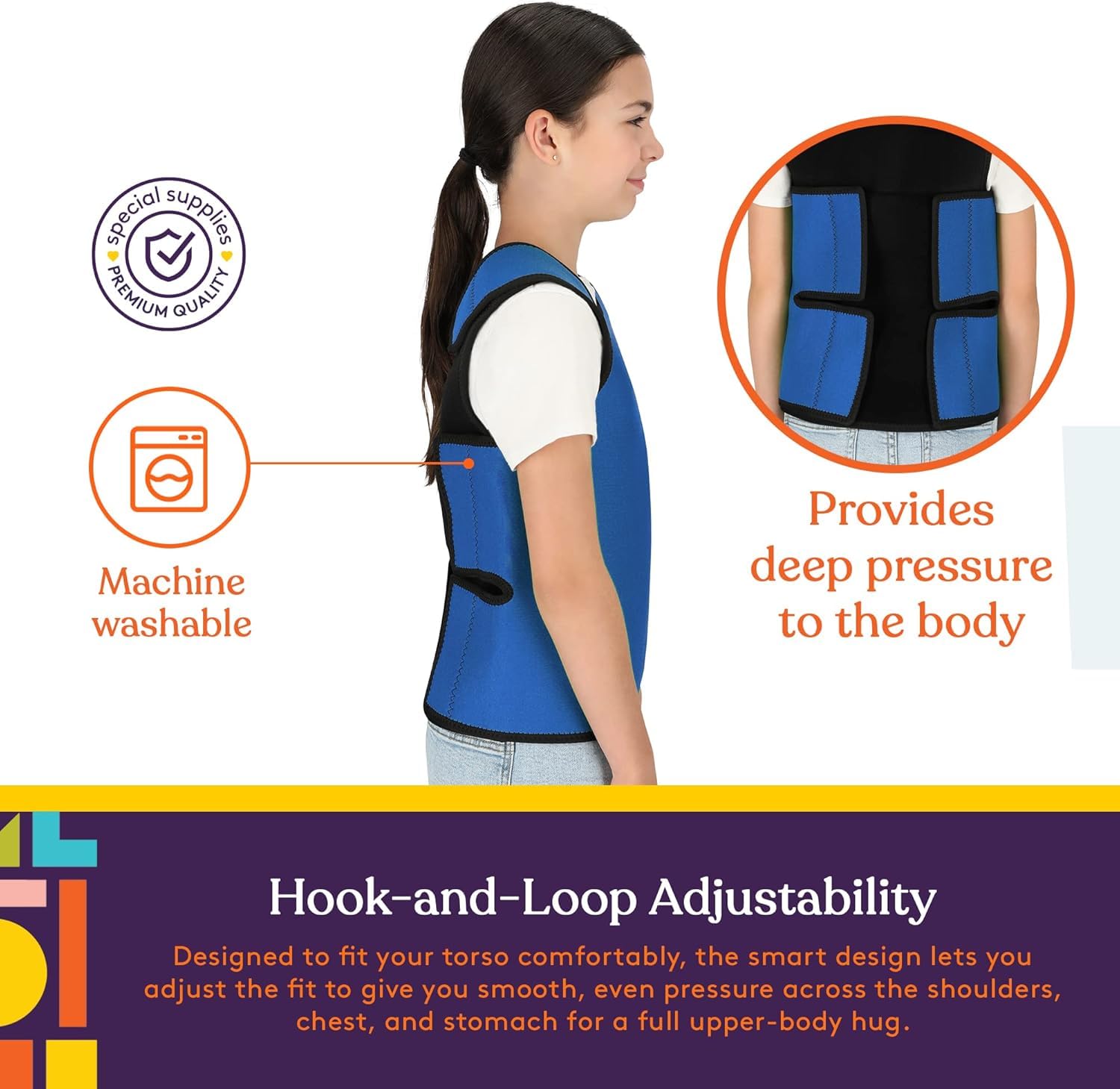 Tweens Gilet de compression sensorielle pour enfants – Pression profonde Confort pour autisme, TDAH, SPD – Calmant, respirant, réglable, gilet sensoriel pour enfants