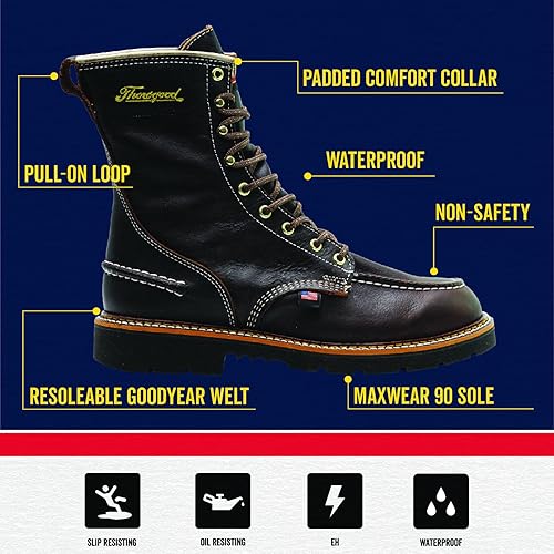 Miniatura 3 de Thorogood 1957 Flyway Botas de caza impermeables de 8 pulgadas para hombre, cuero de grano completo con suela de talón antideslizante y plantilla