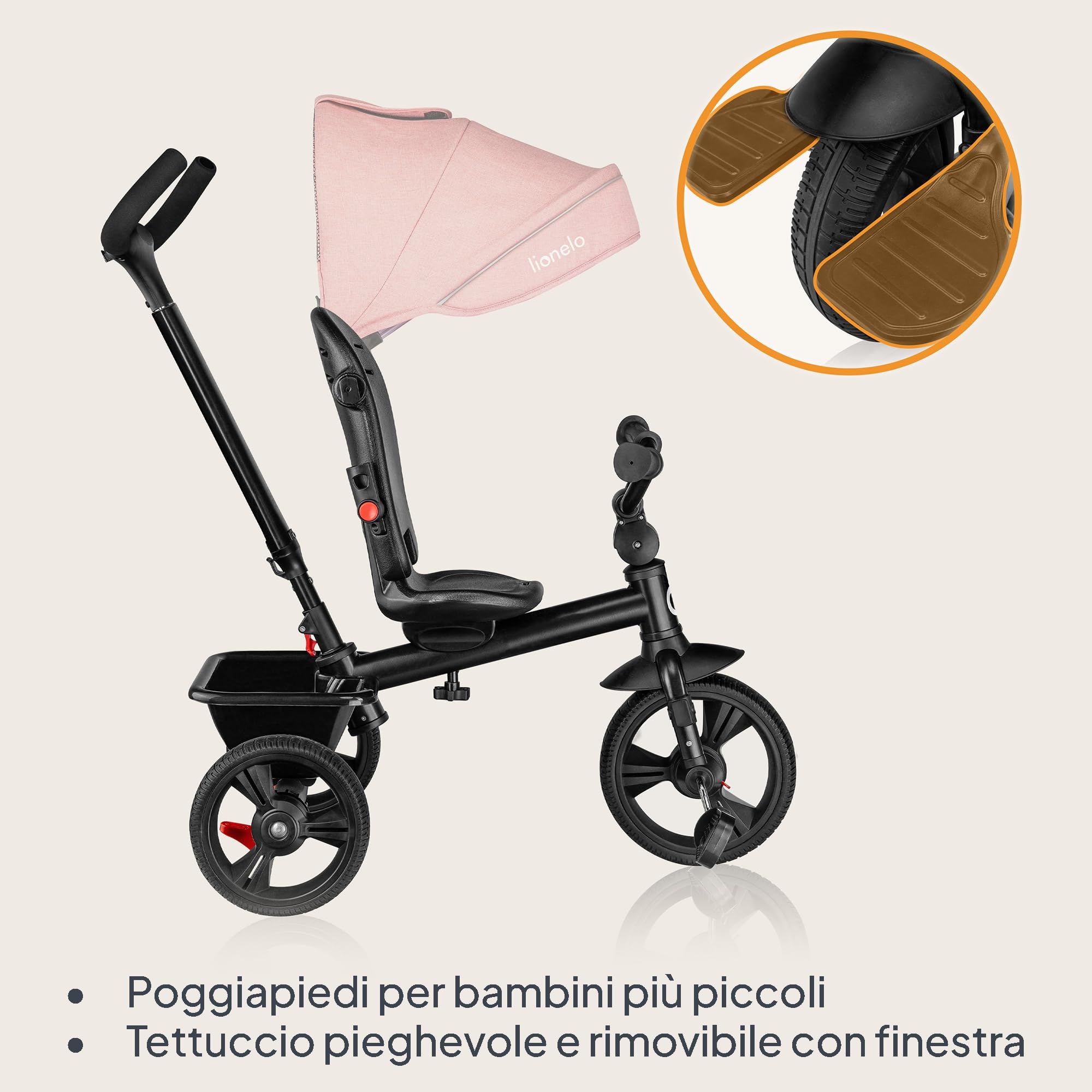 Lionelo Haari 2 in 1 Triciclo bici e passeggino fino a 25kg, Pieghevole, Fronte mamma e fronte strada, Regorabile compatto con Borsa e portabibite, Cinture a 3punti Triciclo per bambini da 1 a 5 anni