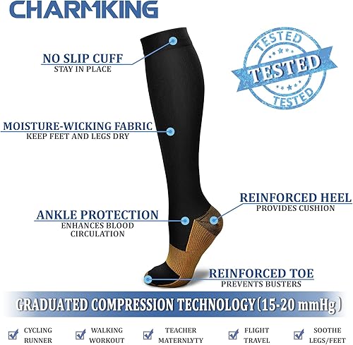 Miniatura 147 de CHARMKING Compression Socks for Women & Men Circulation (8 Pairs) 15-20 mmHg is Best Support for Athletic Running,Cycling