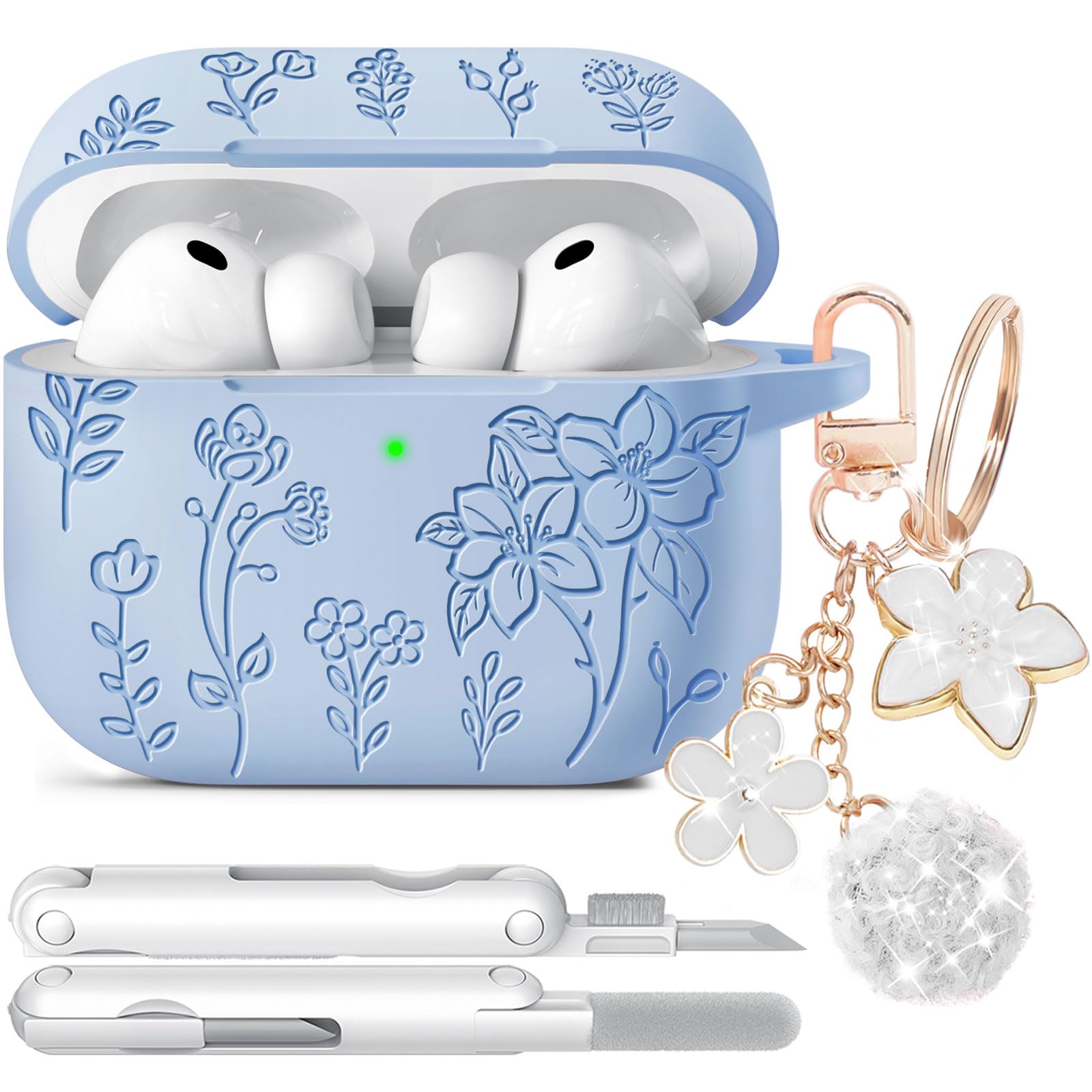 for AirPods Pro 3 Case, Soft Silicone Airpod Pro Case Cover with Keychain &amp; Cleaning Kit Compatible with AirPods Pro 3rd Generation 2025 for Women Girly, Anti-Scratch