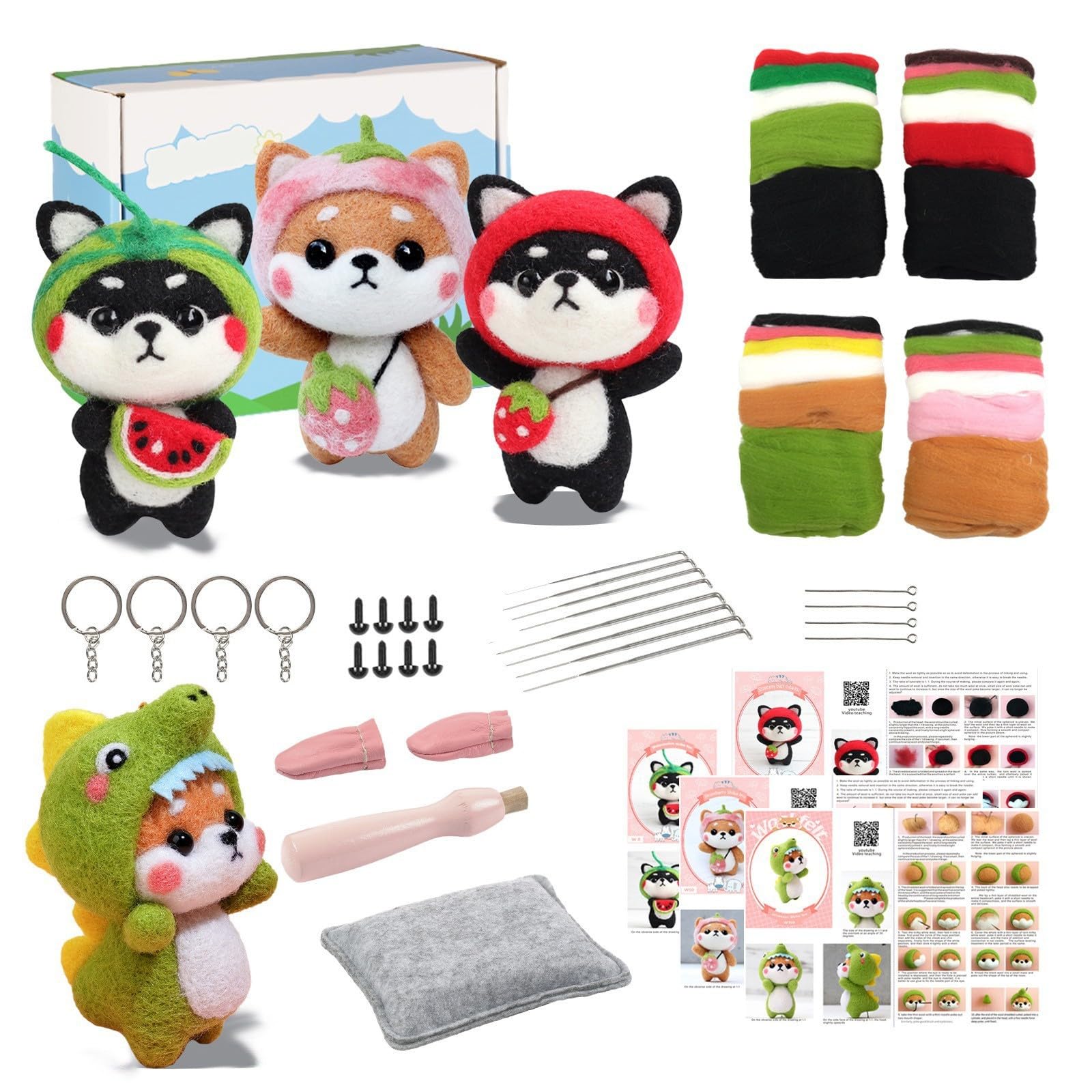VidFair Needle Felting Kit,Making Wool Needle Starter Kit with Instruction, Felting Foam for Adults for Beginners DIY Crafting Kits for Adults (4 Dogs)
