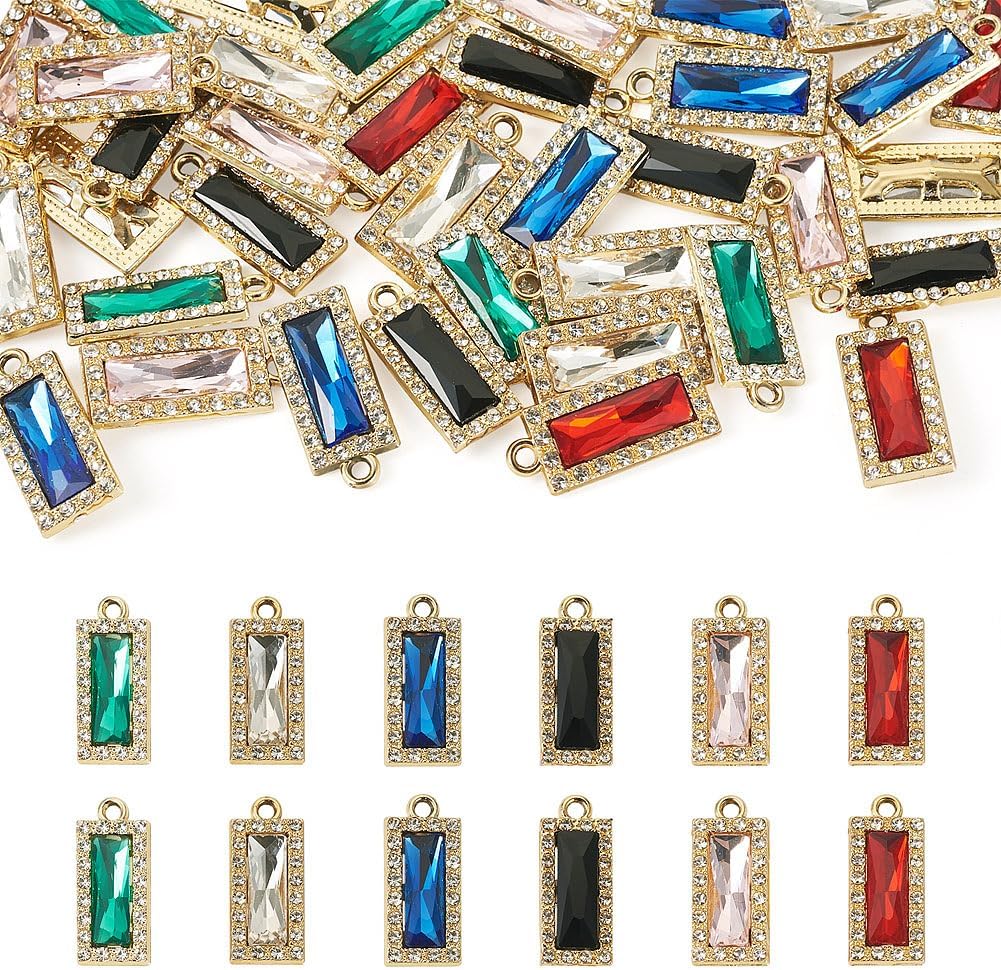 FASHEWELRY 36Pcs Gold Zinc Alloy Pave Rhinestone Crystal Charms Bulk Rectangle Faceted Glass Charms Mixed Color Mini Pendants for Necklace Earring Bracelet Jewelry Making Supplies - Image 7