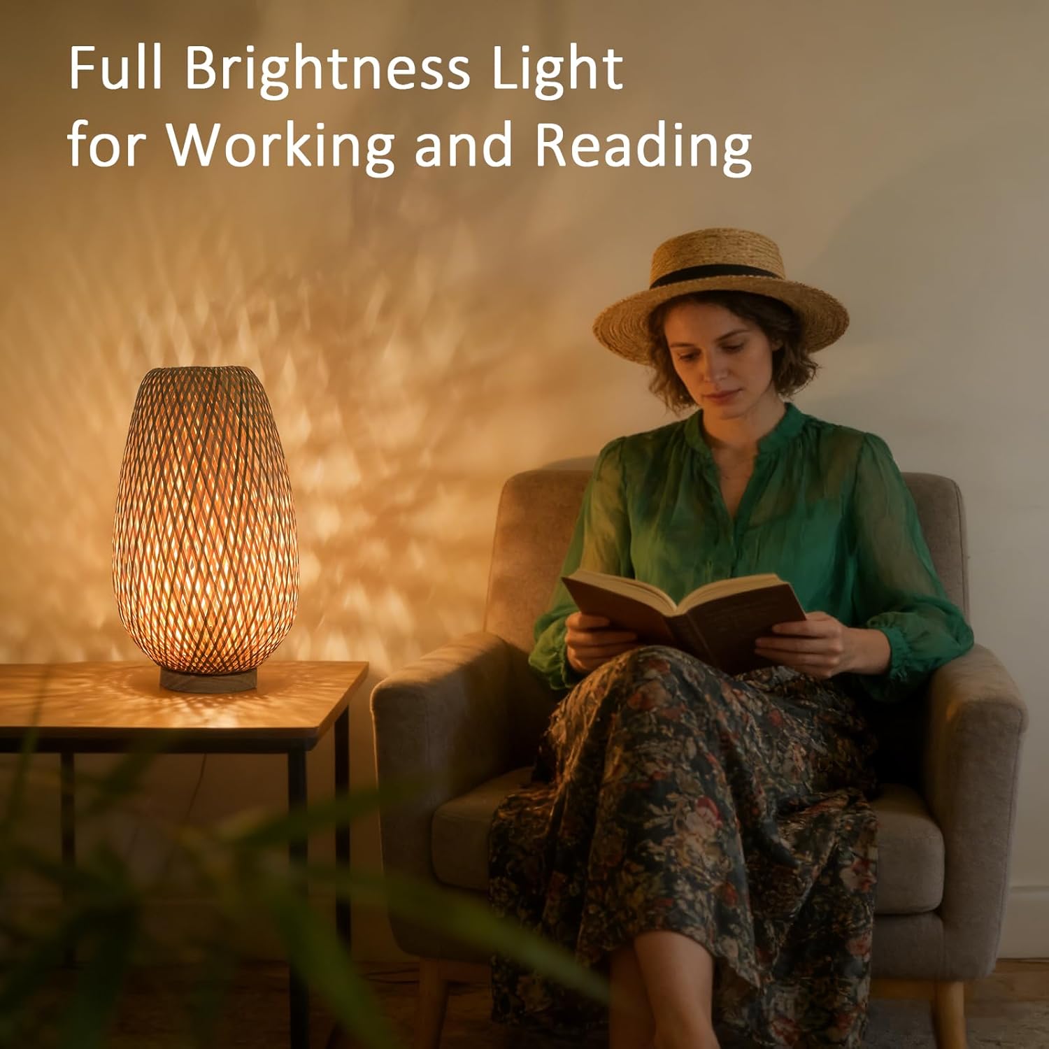 ARTZONE Rattan Lamp, Vintage Boho Lamp for Bedside, Handmade Mini Bamboo Table Lamp for Entrance Bedroom Living Room Office and Home Decor