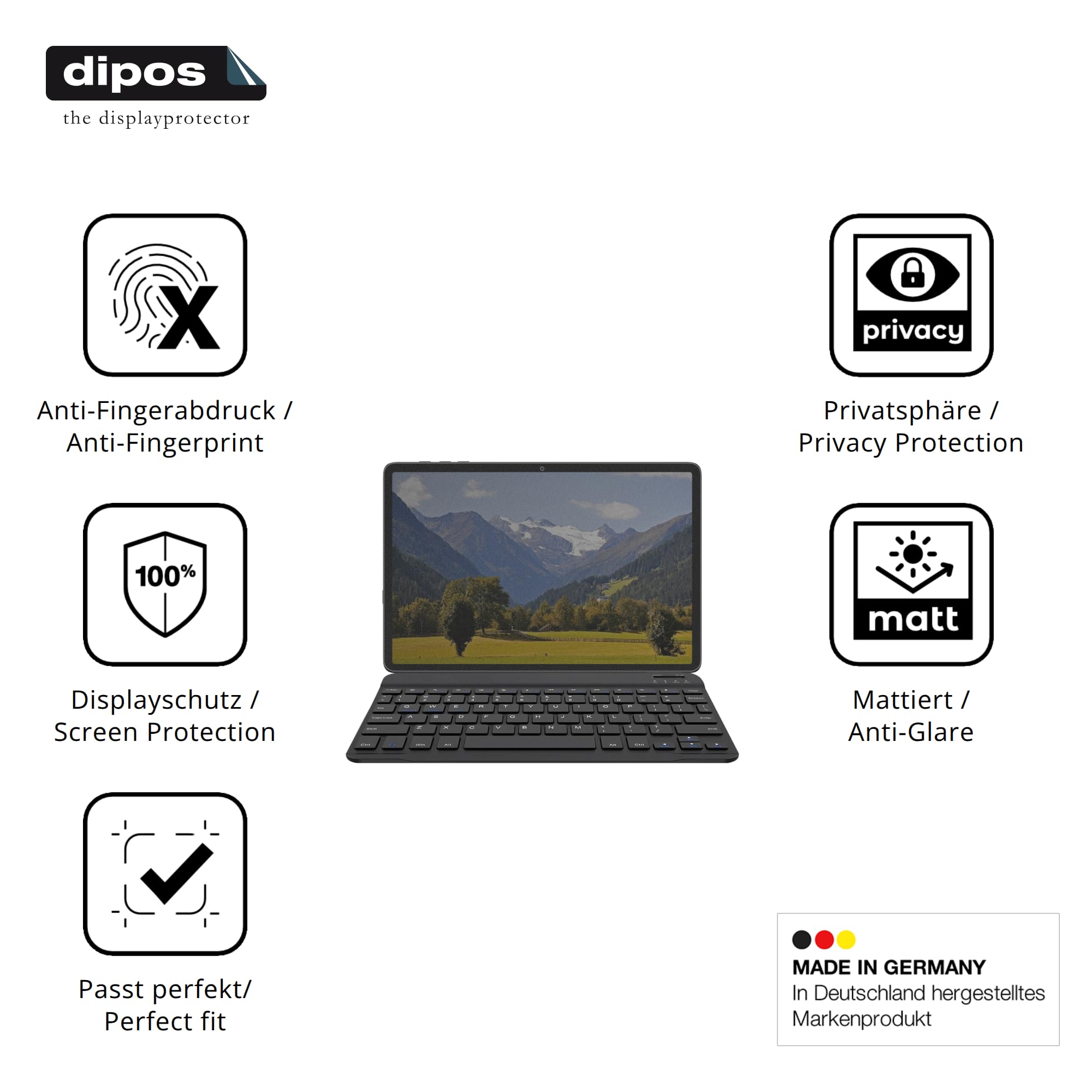 dipos Protector de Pantalla Antiespía para TABWEE T20 | Película protectora mate, filtro de privacidad 4 vías, ajuste perfecto, antiarañazos, sin burbujas, autoadhesivo