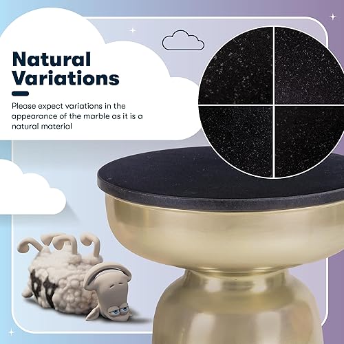 Miniatura 5 de Finch Adler - Mesa lateral de metal de latón, pequeña, redonda, para sala de estar o dormitorio, parte superior de granito sólido totalmente