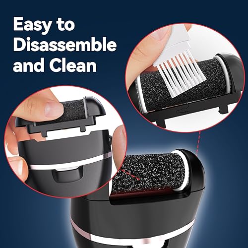 Miniatura 5 de Removedor de callos eléctrico para pies con 3 cabezas de rodillos, 2 velocidades, limador de pies recargable, resistente al agua, perfecto para