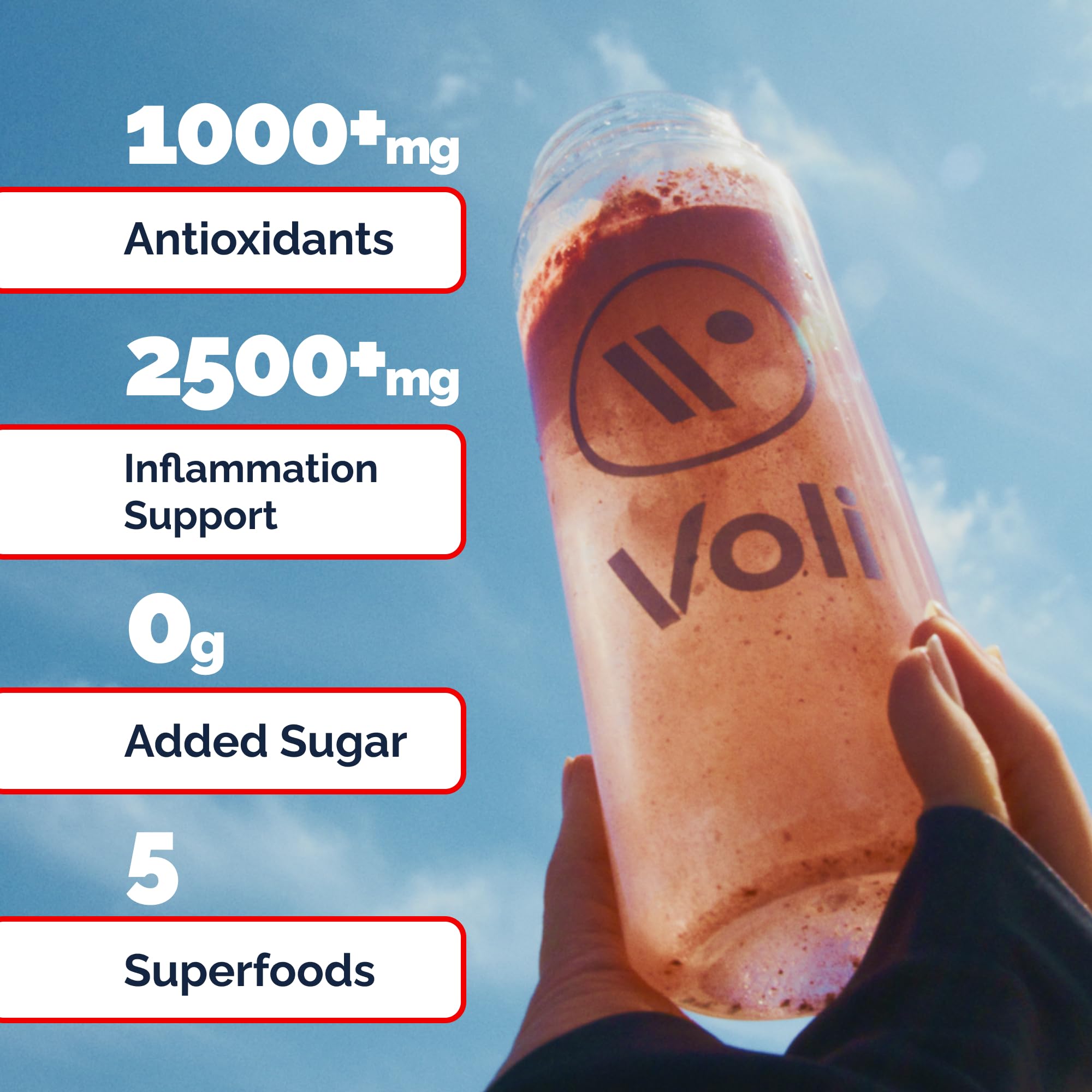 Voli Muscle Recovery Post Workout Drink Mix Packets | + Superfoods Curcumin, Tart Cherry, Ginger & Glutathione | Leg Cramp & Inflammation Support | No Added Sugar, 15 Count, Pacific Pomegranate — Amazon image 5