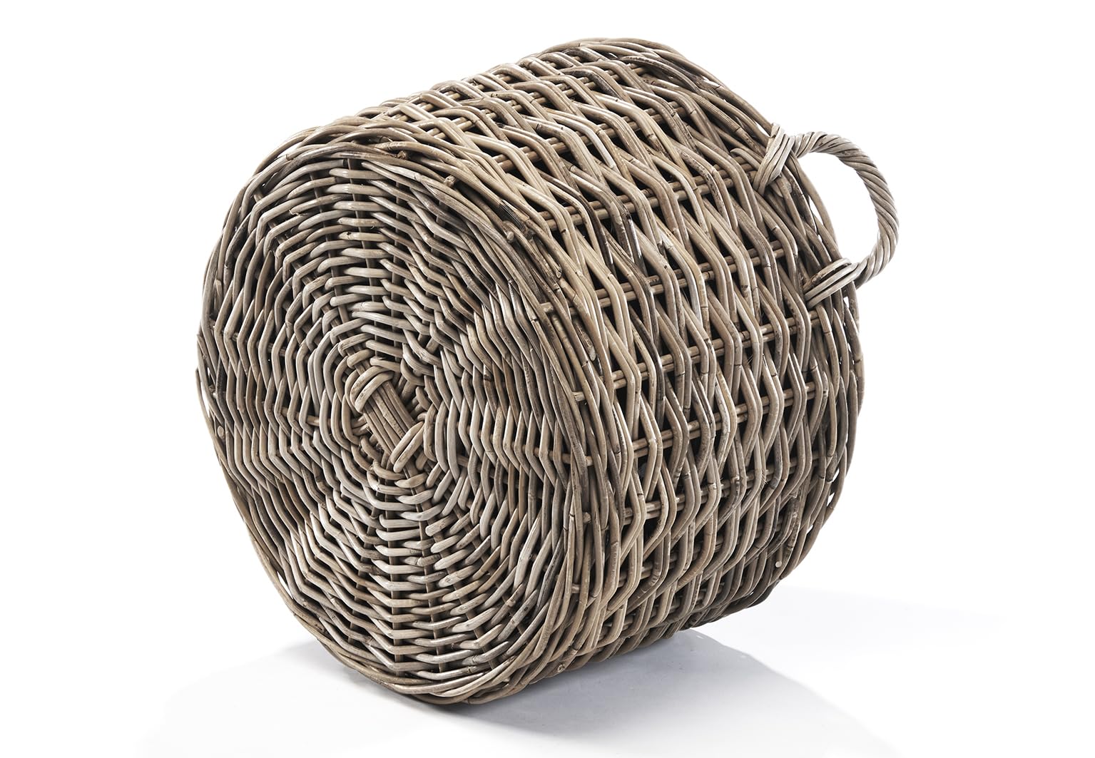 Kobolo Aufbewahrungskorb SELINA Ø 50 cm - Rattankorb grau, rund mit Griffen