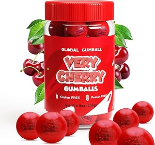 Gumballs in Jar - 1 Inch Bubble Gumballs - Cherry Flavored Bubble Gum - Green Kids Gum - Gumballs for Kids - 9 OZ -Chewing Gum