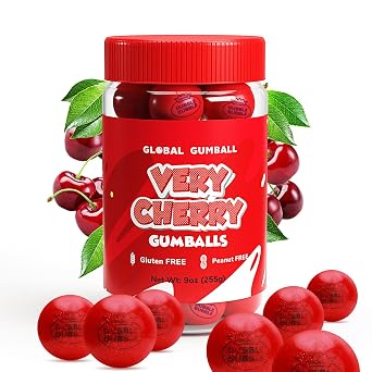 Gumballs in Jar - 1 Inch Bubble Gumballs - Cherry Flavored Bubble Gum - Green Kids Gum - Gumballs for Kids - 9 OZ -Chewing Gum