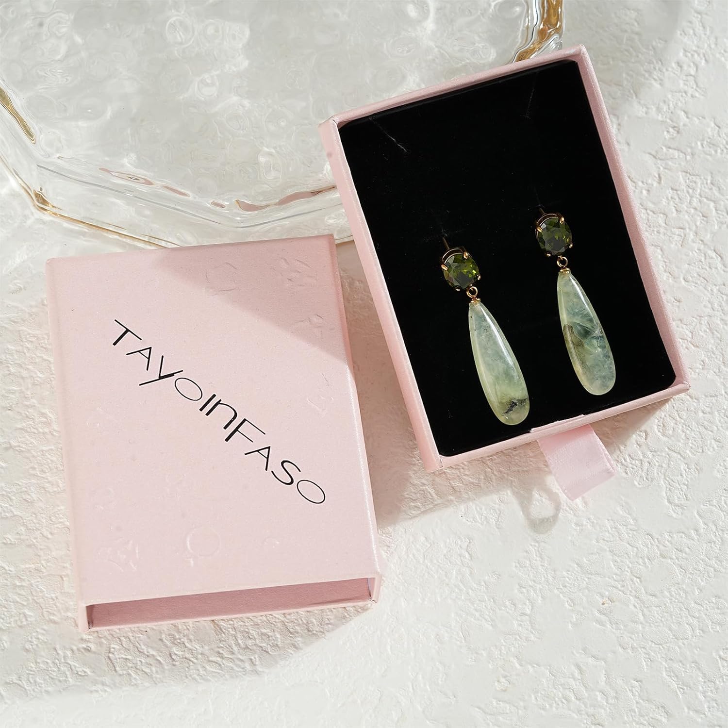 Birthstone Teardrop Earring for Women 18k Gold Plated Cut-Oval Synthetic Gemstone CZ Drop Earring Natural Teardrop Stone Jewelry Valentine's Day Gift for Her