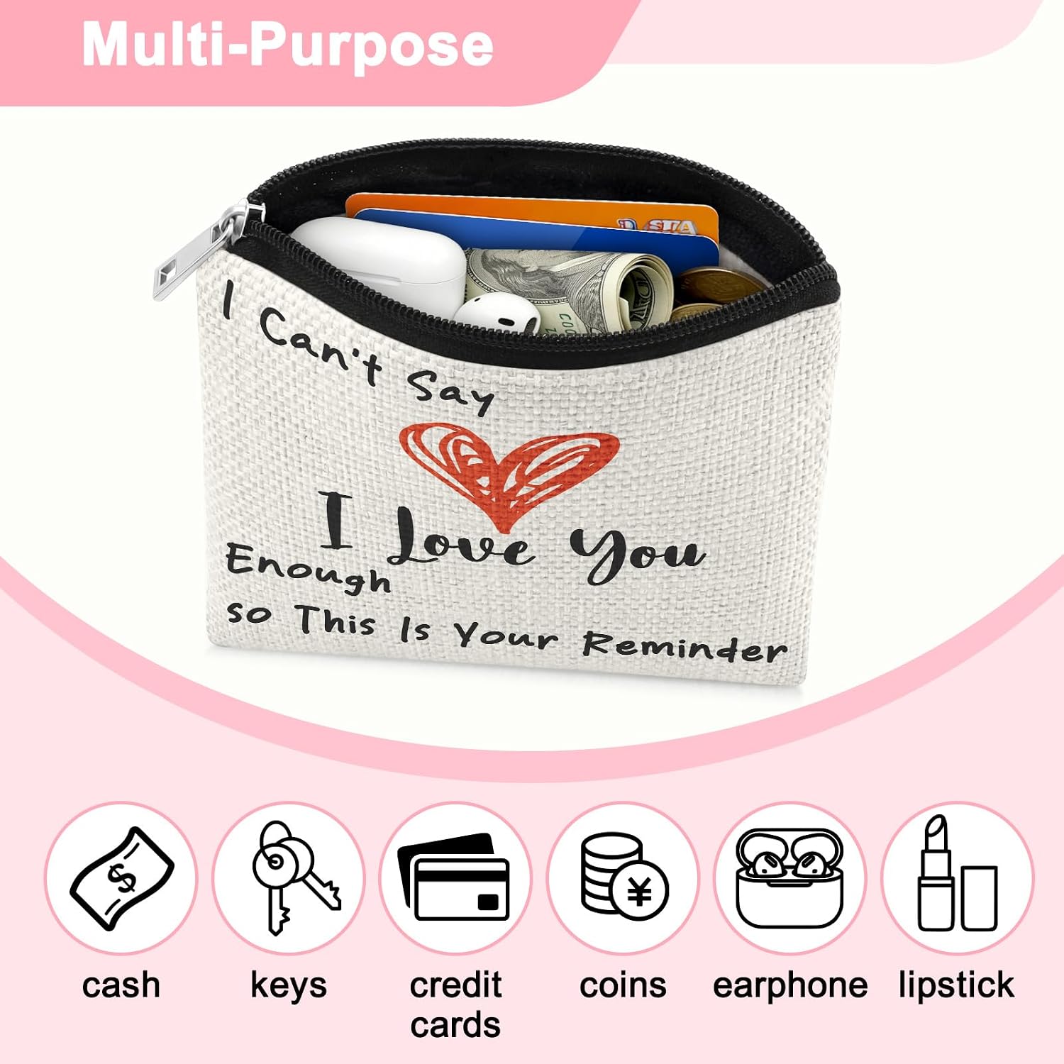 I Love You Gifts Coin Purse for Women Her Daughter Mom Sister Valentines Day Gifts for Girlfriend Wife Christmas Birthday Wedding Anniversary Coin Wallet Pouch Thinking of You Wallet Purses