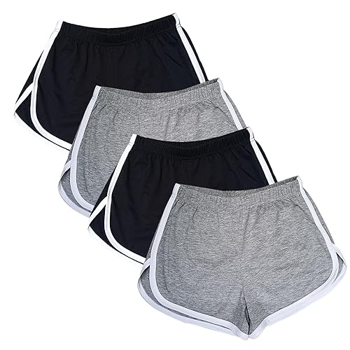 WEBGGER 4 Pack Women's Cotton Yoga Dance Short Pants Sport Shorts Summer Athletic Cycling Hiking Sports Shorts - 2 Black + 2 Grey - 8