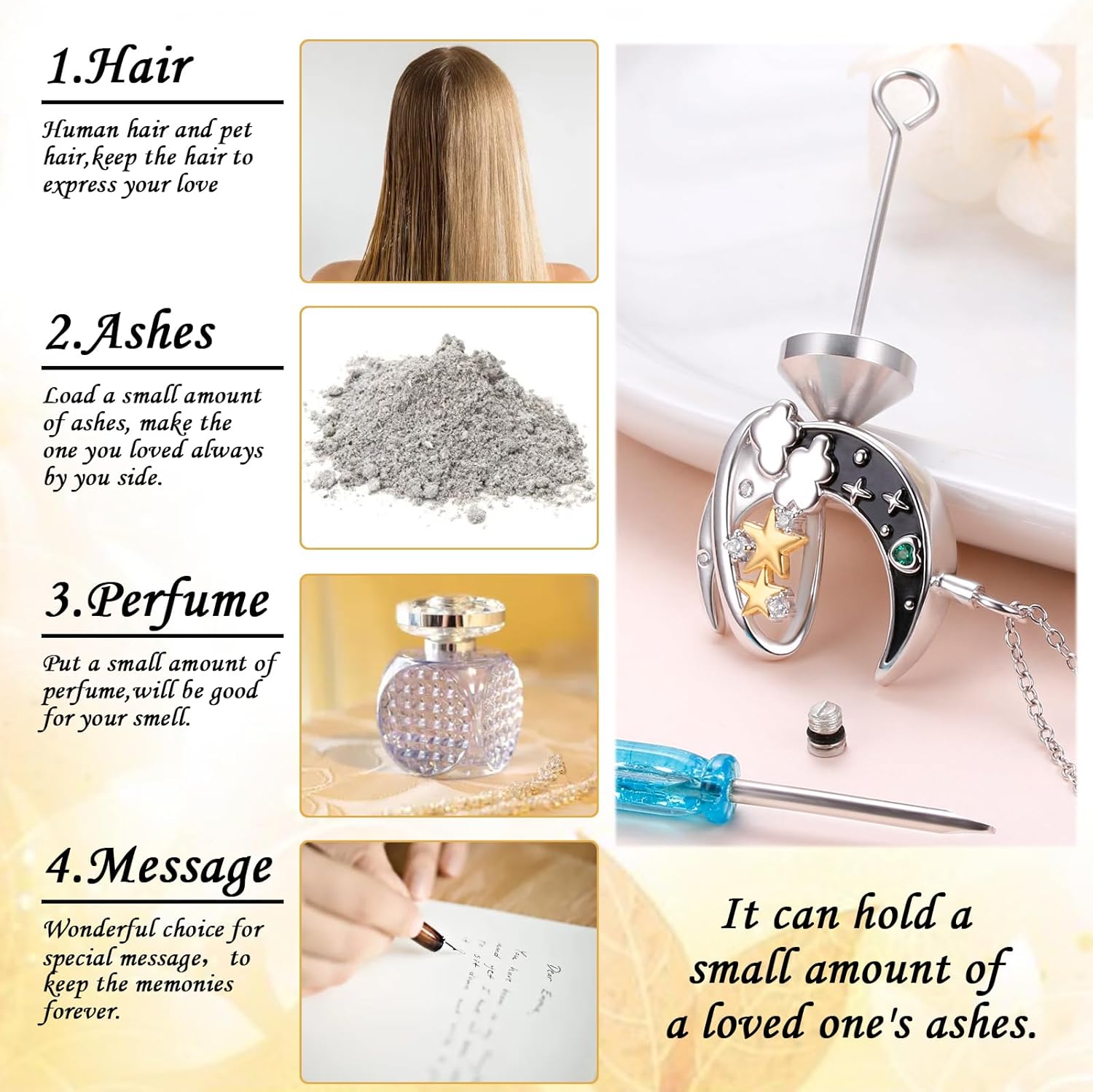 DAOCHONG 925 Sterling Silver Cremation Jewelry Moon and Star Urn Necklaces for Ashes for Women Men Memorial Keepsake Funeral Jewelry of Loved Ones - Image 5