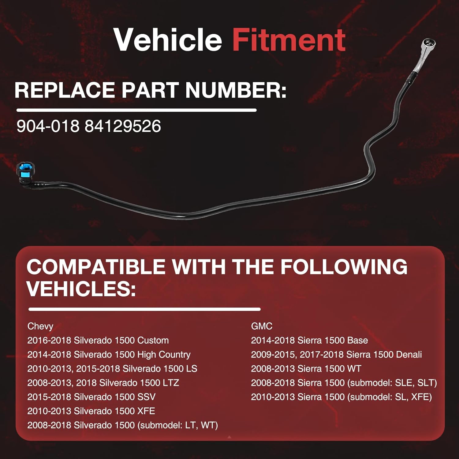 904-018 Rear Fuel Line Compatible with Chevrolet Silverado 1500 GMC Sierra 1500 2008-2018, 84129526 Rear Fuel Line