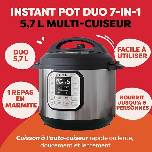Instant Pot Duo 60, 7-in-1 Multifunction Pressure Cooker – Pressure Cooker, Rice Cooker, Fryer, Yoghurt Maker, Steamer and Plate Warmer – Stainless Steel, 5.7 L - 2