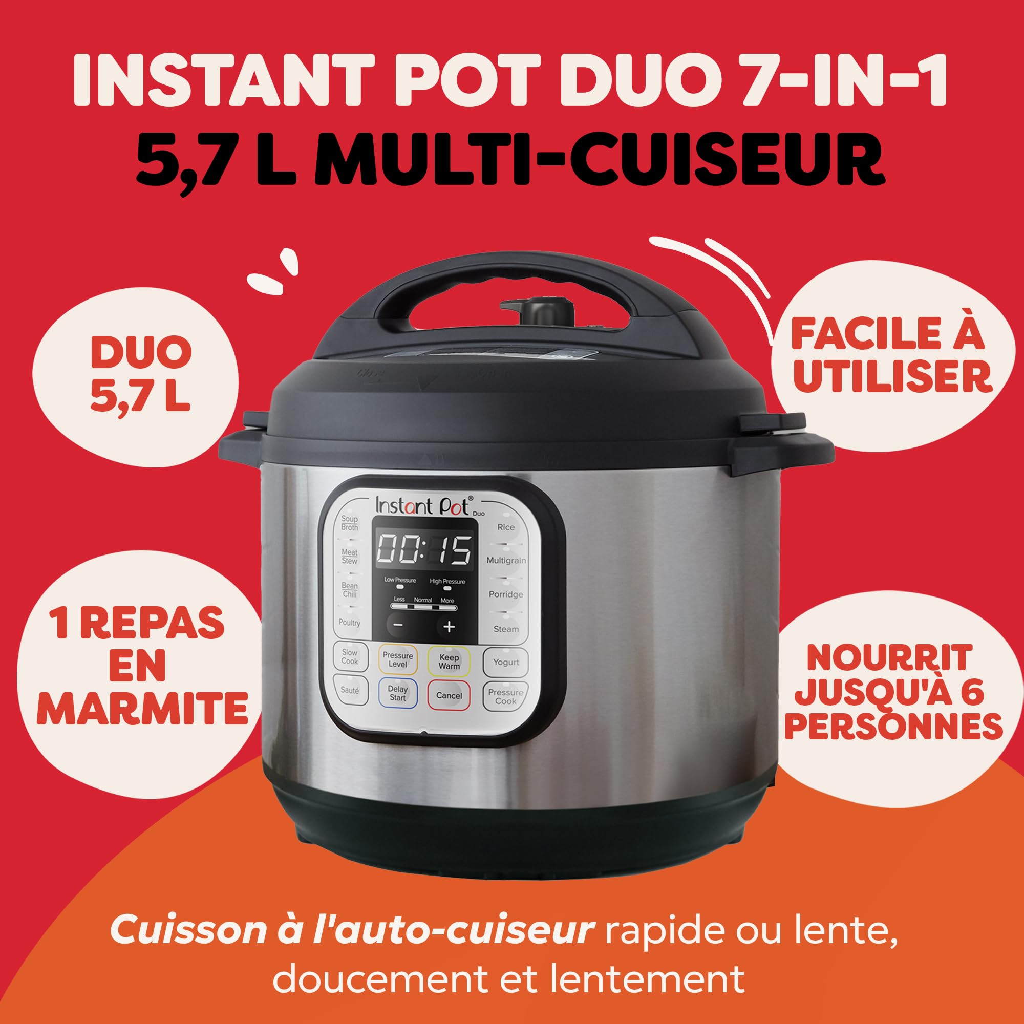 Instant Pot Duo 60 7 en 1 Autocuiseur Multifonction Acier Inoxydable 5.7 L