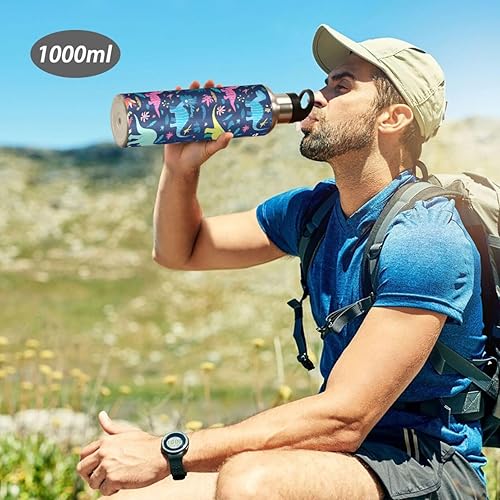 Miniatura 7 de Dinosaurs Tropical Navy Blue Insulated Stainless Steel Water Bottle with Straw 32 Oz, BPA-Free Sport Water Bottle Insulated Leakproof Water Bottles