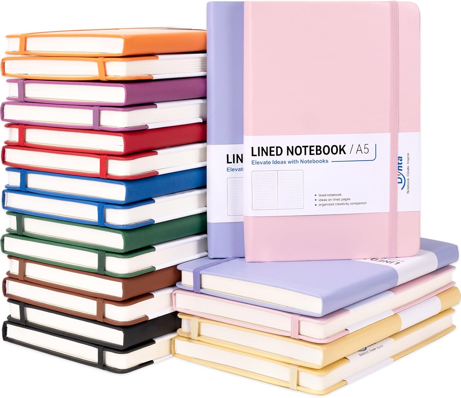 Dynta 20 Pack Hardcover Journals Bulk, A5 Lined Notebooks for Work, 200 Pages/100 Sheets, 5.8 x 8.4 inch, 10 Colors College Ruled Notebook for Women Men