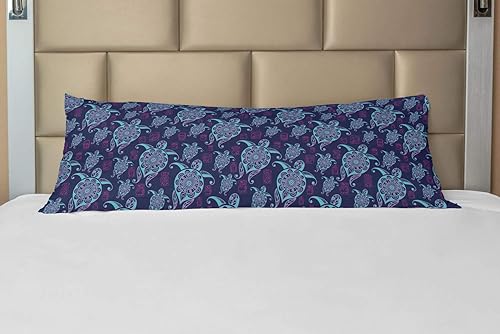 Ambesonne Funda de almohada corporal de tortuga con cremallera, animales náuticos ornamentados con motivos aztecas mayas, composición oriental,
