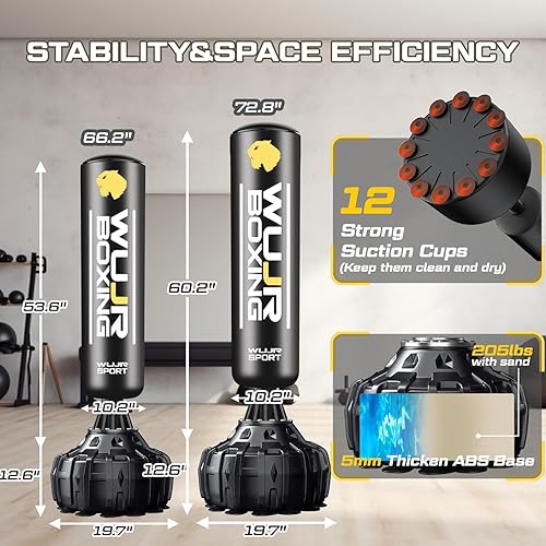 Miniatura 3 de Saco de boxeo independiente de 70 pulgadas con guantes de boxeo pesado bolsa de boxeo con base de ventosa para hombres adultos bolsa de kickboxing