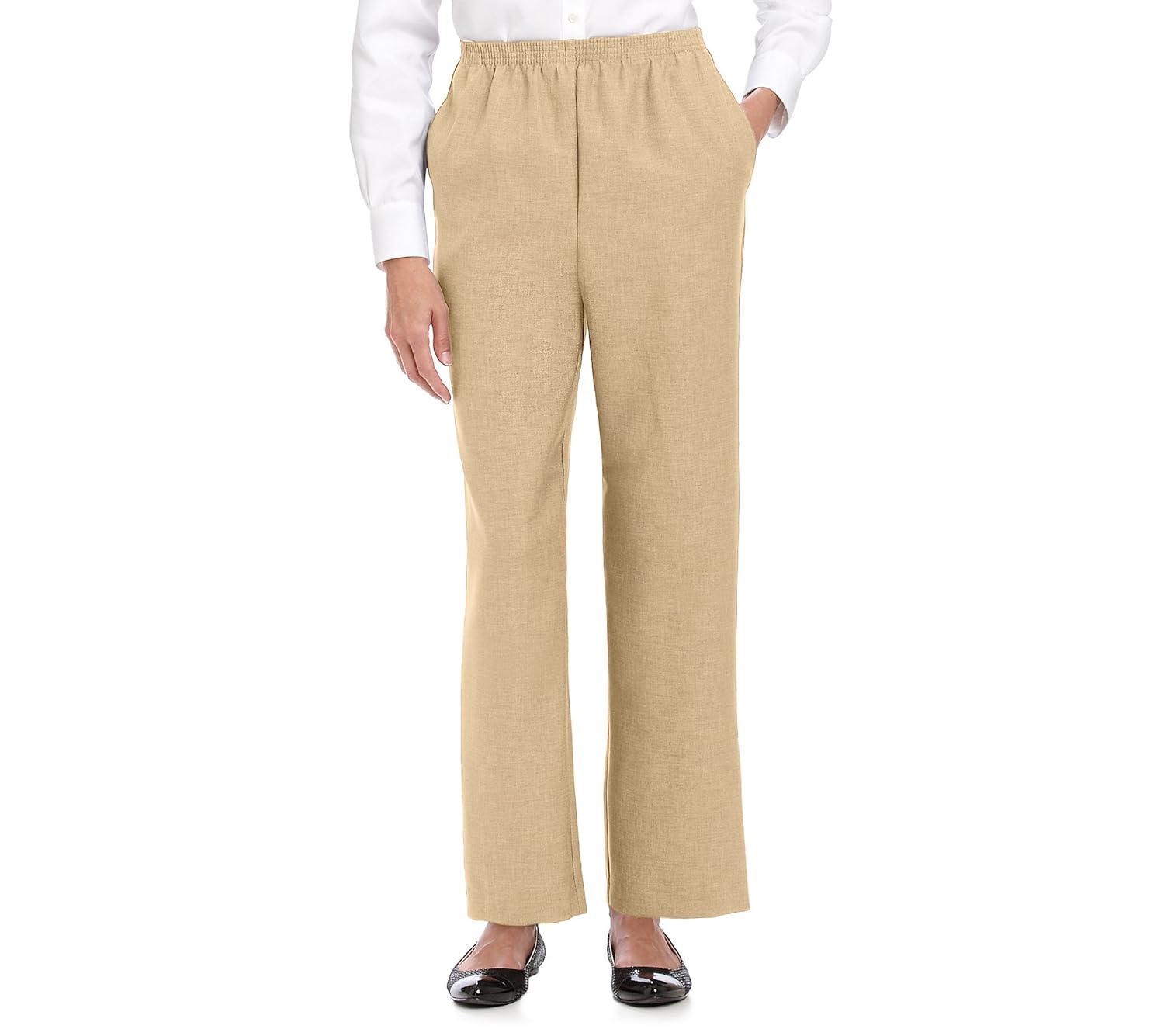 Alfred Dunner Petites Pull-on Flat-Front Pants Tan 12P Short