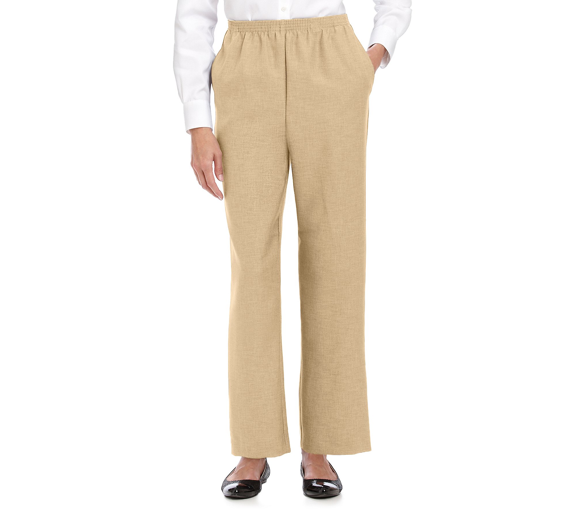 Alfred Dunner Petites Pull-on Flat-Front Pants Tan 12P Short
