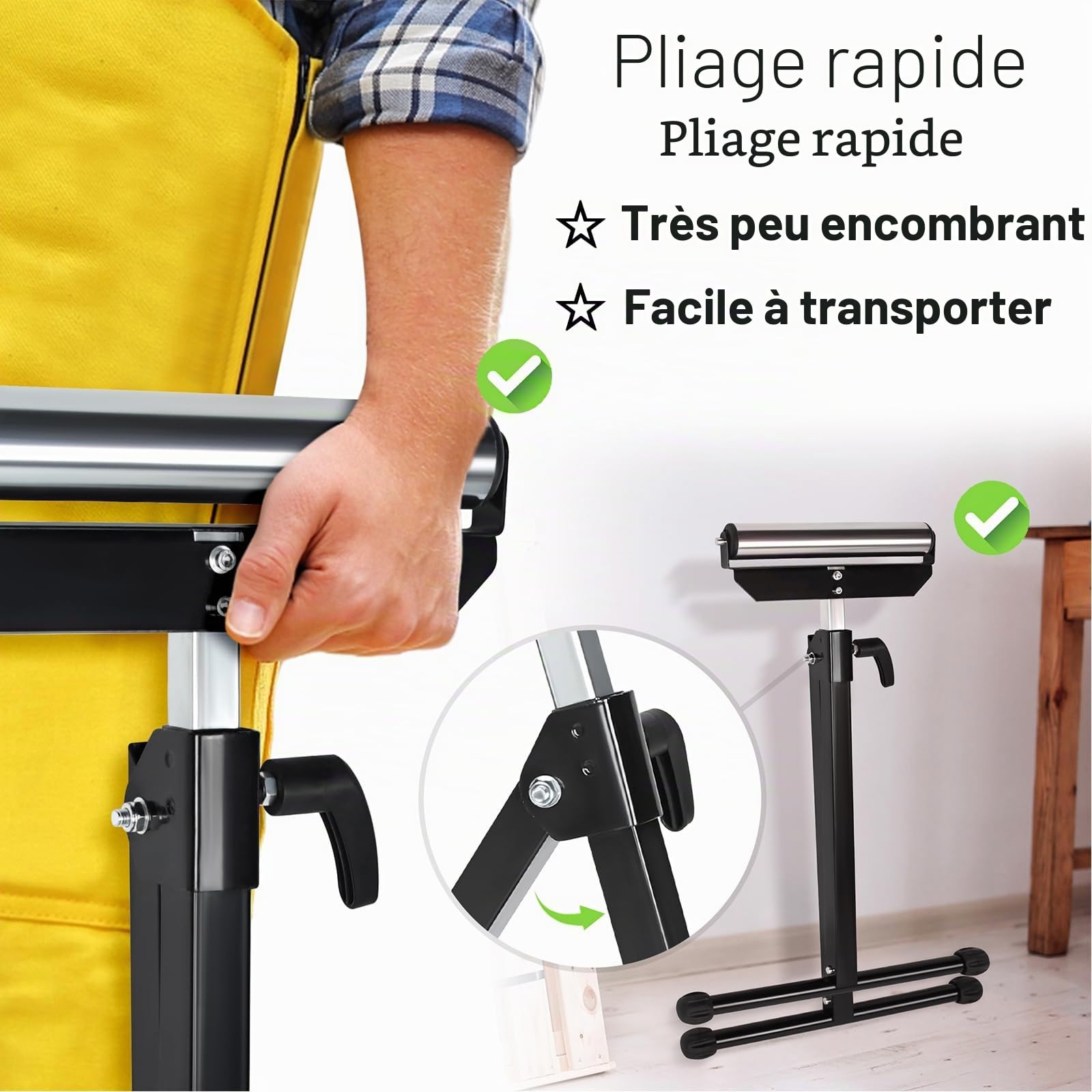 LZQ Lot de 2 tréteaux à roulettes réglables en hauteur de 68 à 108 cm, support pliable, support à roulettes pliable avec pieds antidérapants, tréteau de support jusqu'à 60 kg