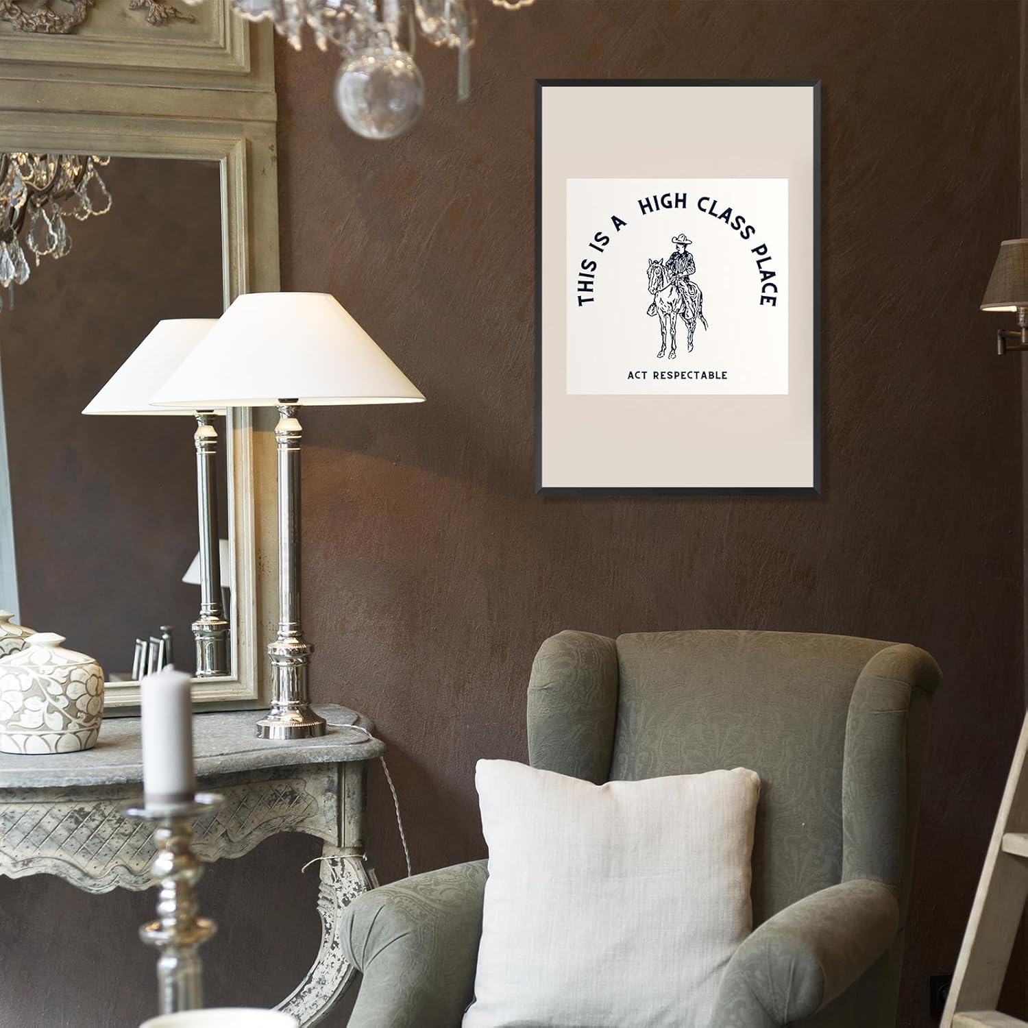 Rubeoxn Retro This Is A High Class Place Posters West Country Eclectic Aesthetic Texas Ranch Art Horse Riding Cowboy Wild Western Prints For Home Bedroom Dorm Farmhouse Wall Decor 12x16in Framed